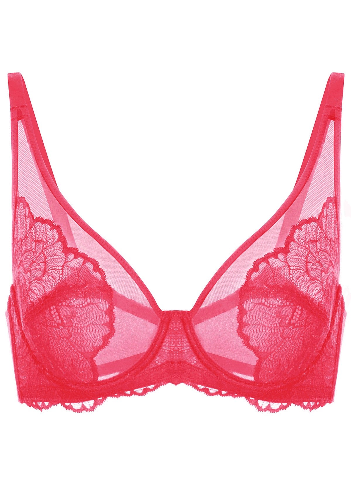 HSIA Blossom Unlined Lace Underwire Bra - Raspberry / 46 / D