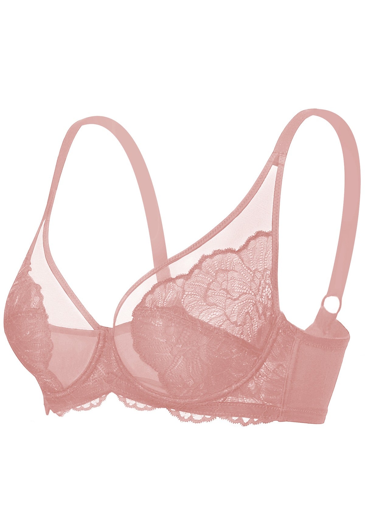 HSIA Blossom Unlined Lace Underwire Bra - Light Coral / 42 / D