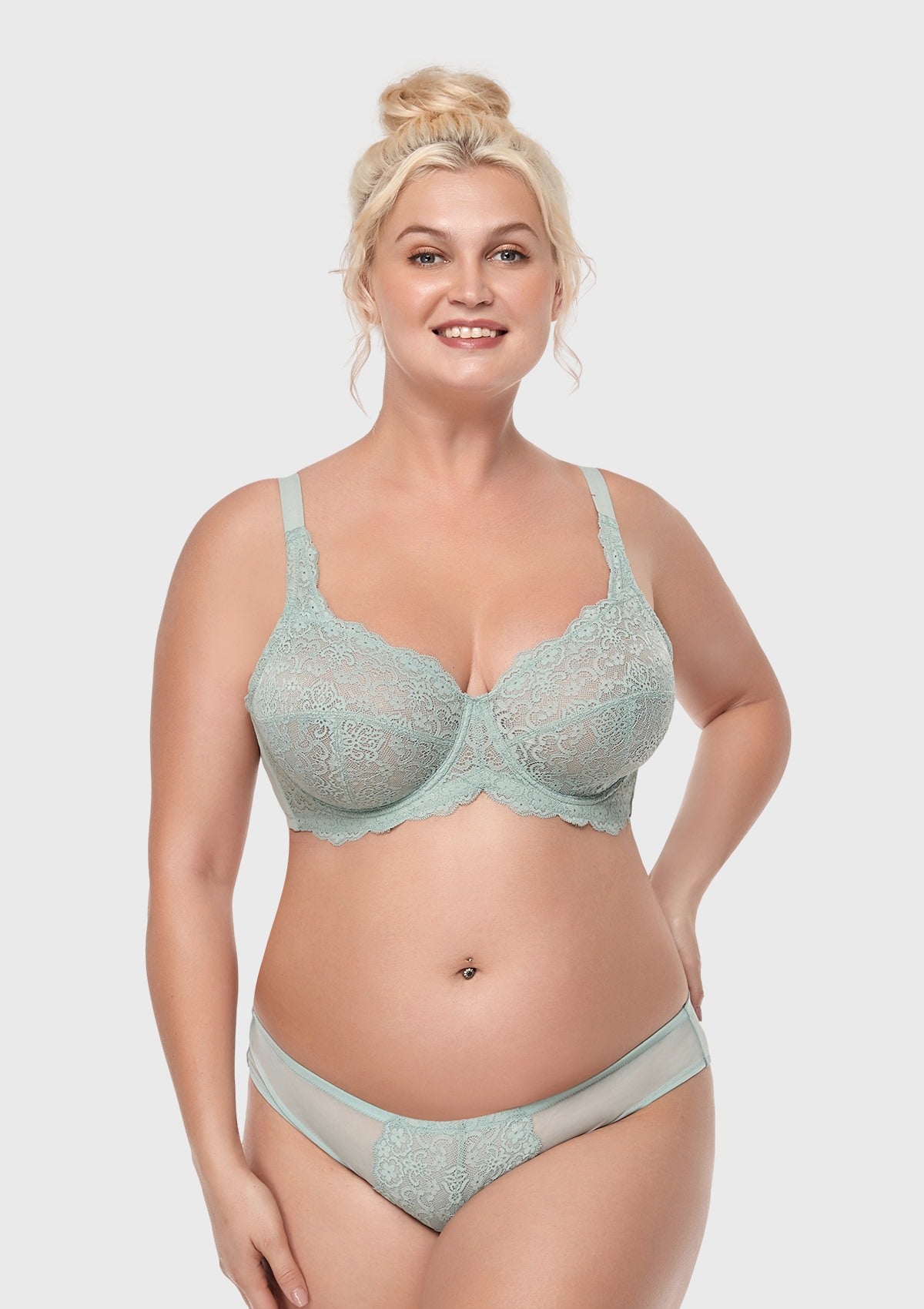 HSIA All-Over Floral Lace: Best Bra For Elderly With Sagging Breasts - Pewter Blue / 42 / C