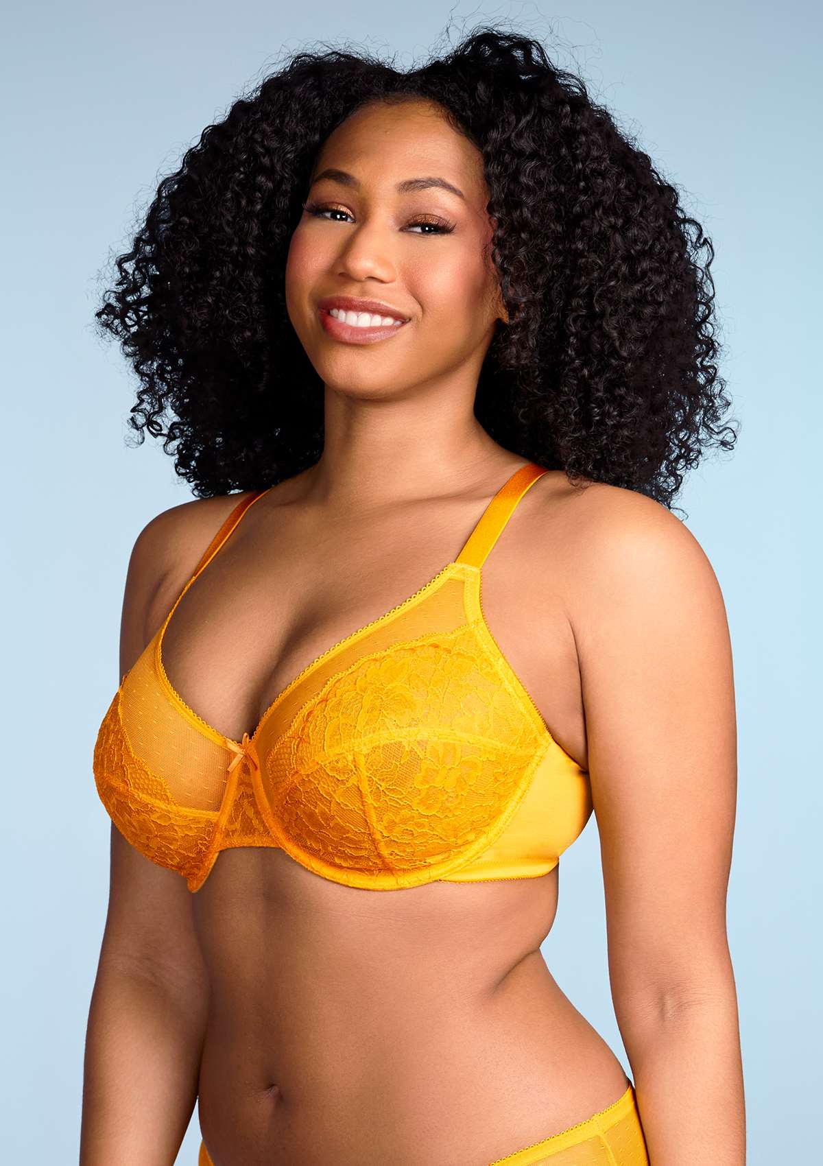 Enchante - Yellow Unlined Underwire Lace Minimizer Bra , HSIA - Cadmium Yellow / 44 / D