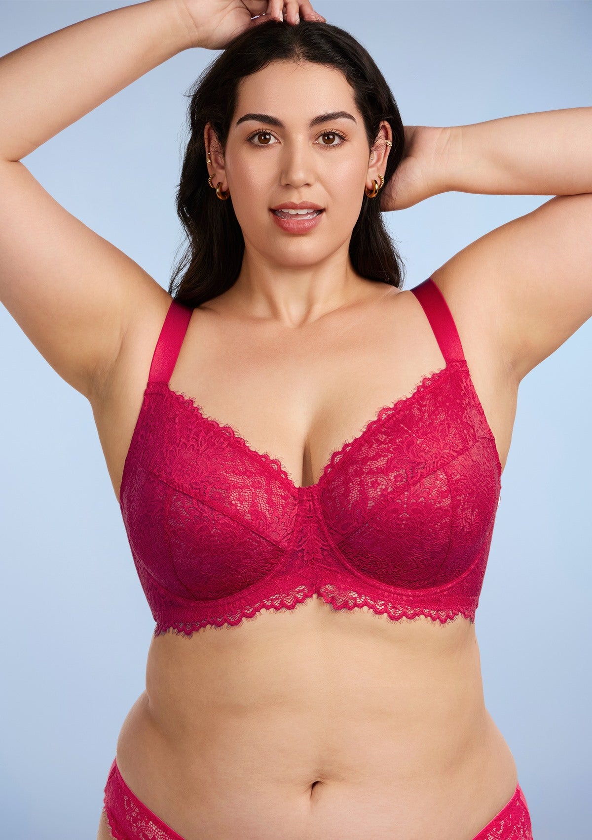 HSIA Red Sunflower Lace Underwire Bra - Raspberry / 34 / D