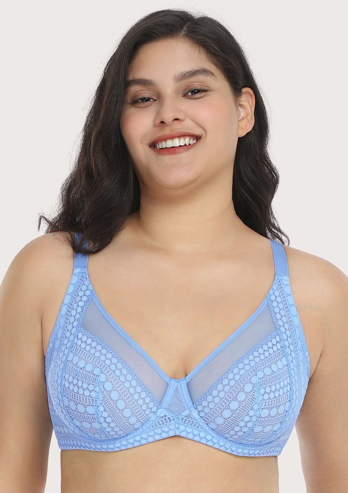 HSIA Heroine Lace Unlined Bra: Bra That Hides Back Fat - Plus Size - Sky Blue / 34 / C