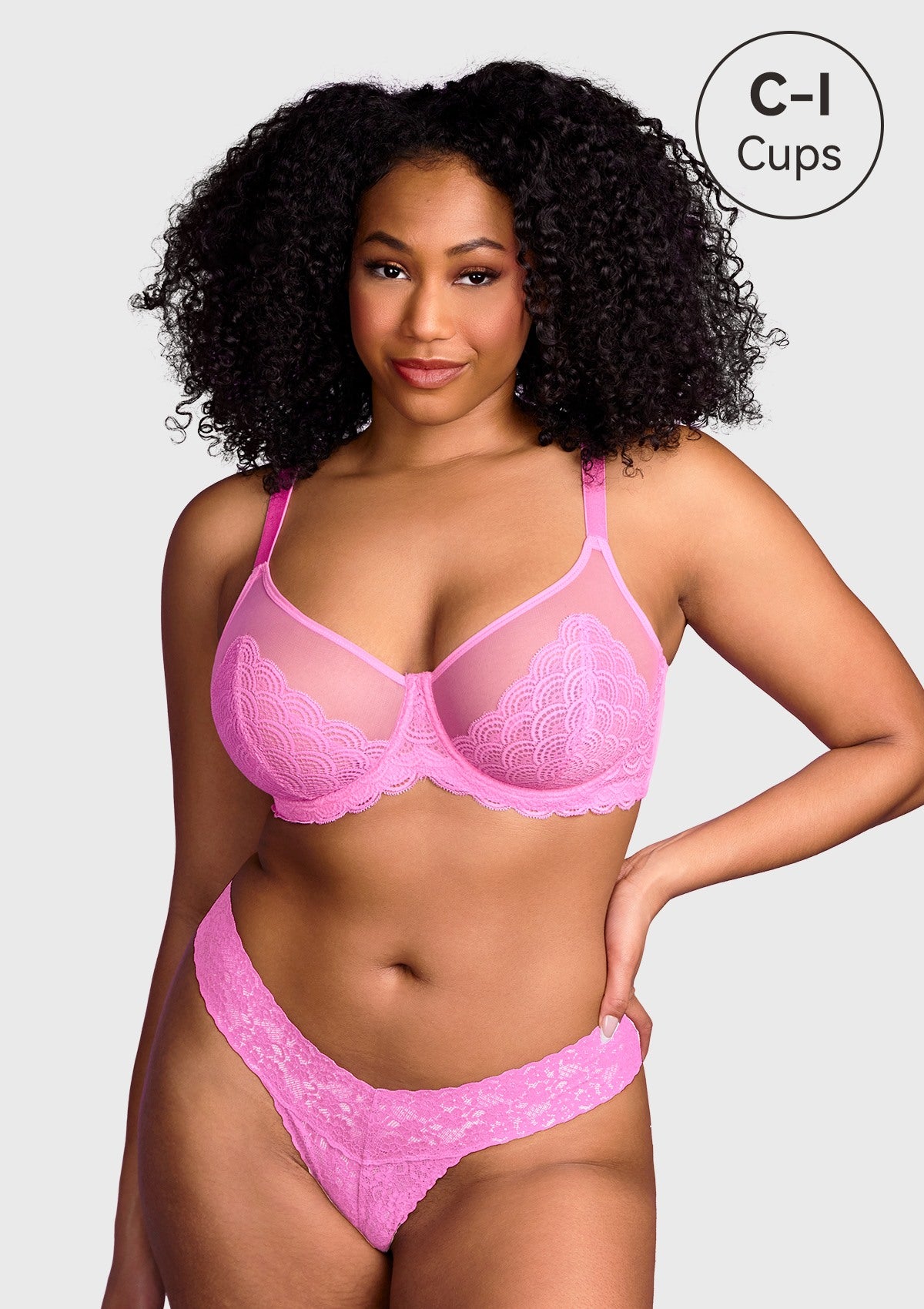 HSIA Mermaid Scales Sheer Lace Bra: Unlined Mesh Bra - No Back Fat Bra - Pink / 38 / G