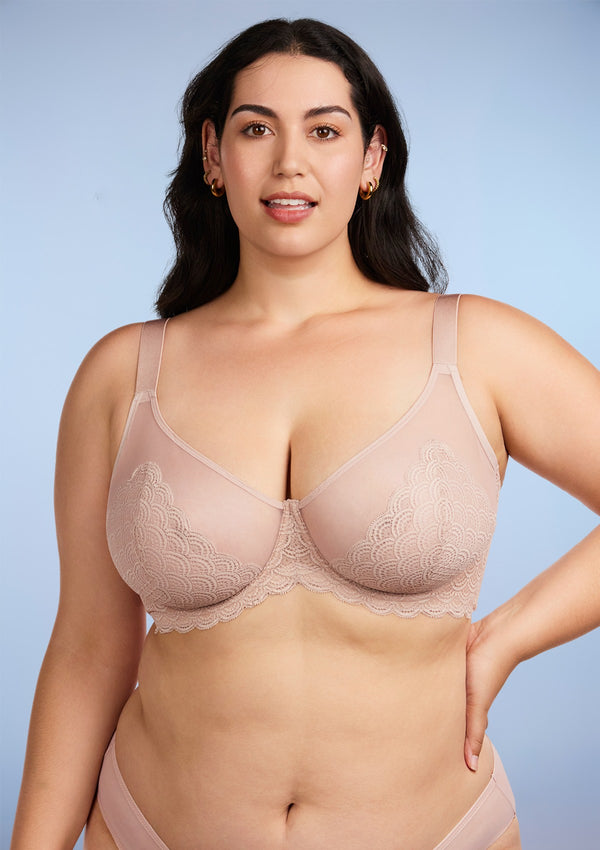 HSIA Mermaid Scales Beautiful Bra: Fitted Soft Cup Bra  - Rose Beige / 36 / I