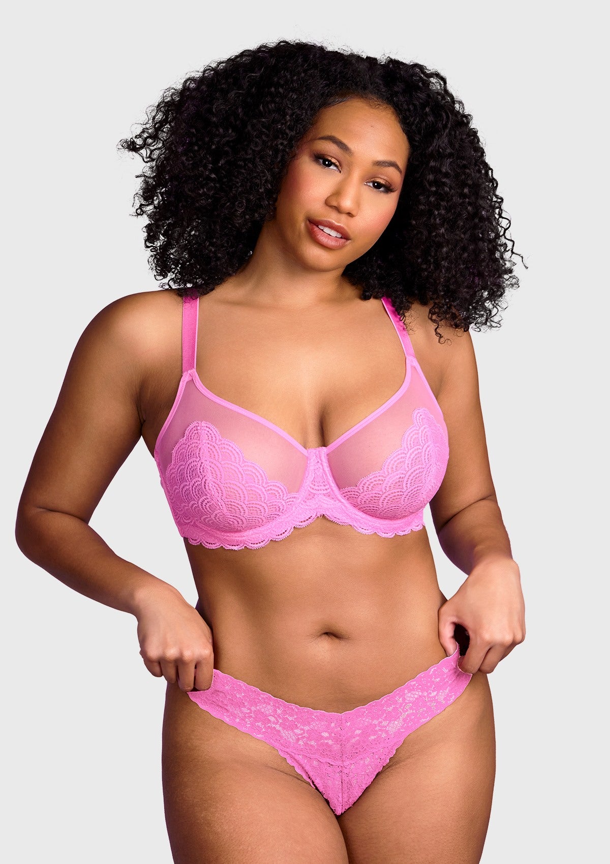 HSIA Mermaid Scales Sheer Lace Bra: Unlined Mesh Bra - No Back Fat Bra - Pink / 36 / C