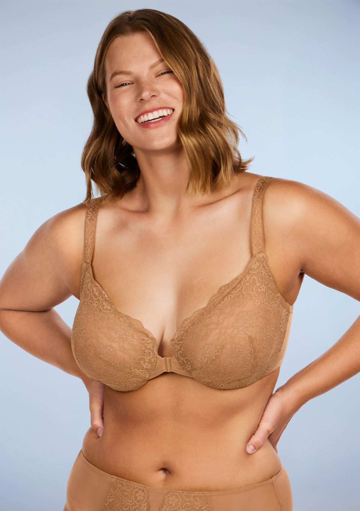 HSIA Nymphaea Easy-to-wear Front-Close Lace Unlined Underwire Bra - Dusty Peach / 42 / DDD/F