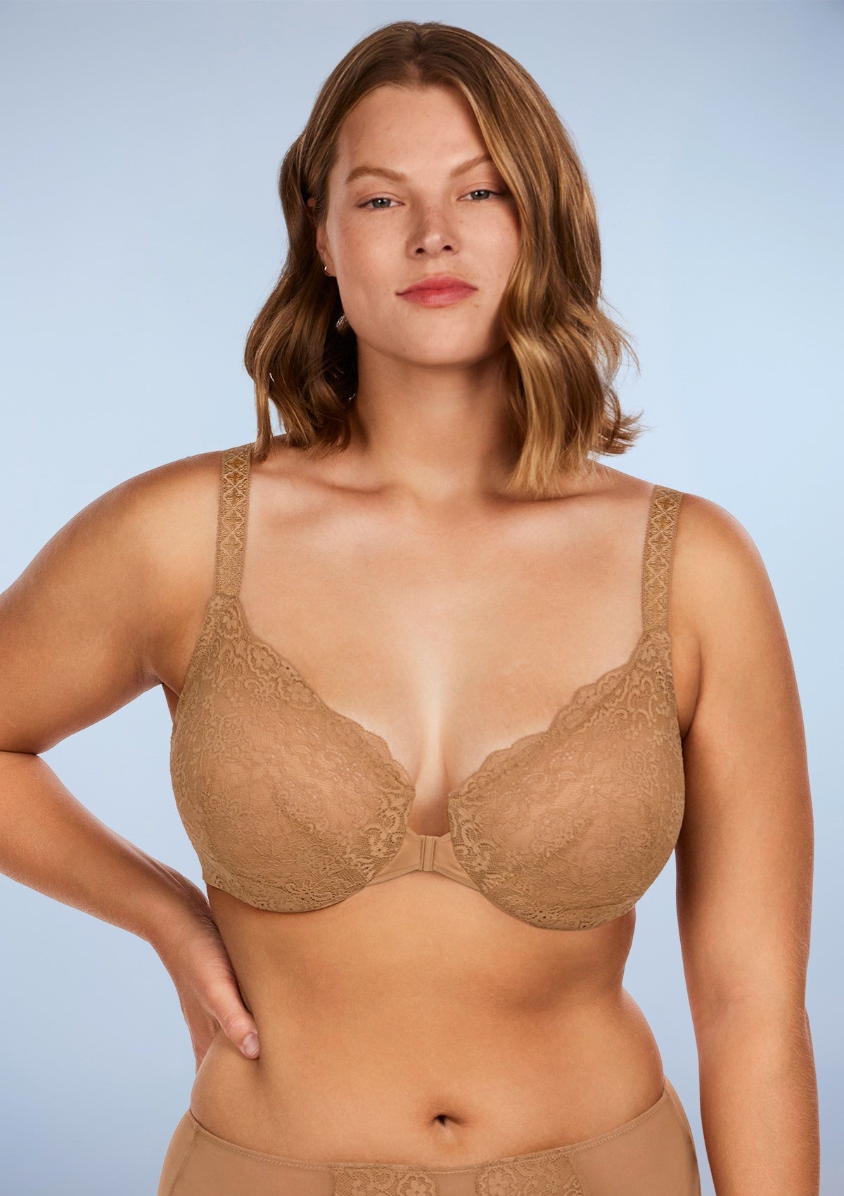 HSIA Nymphaea Easy-to-wear Front-Close Lace Unlined Underwire Bra - Toffe / 44 / D