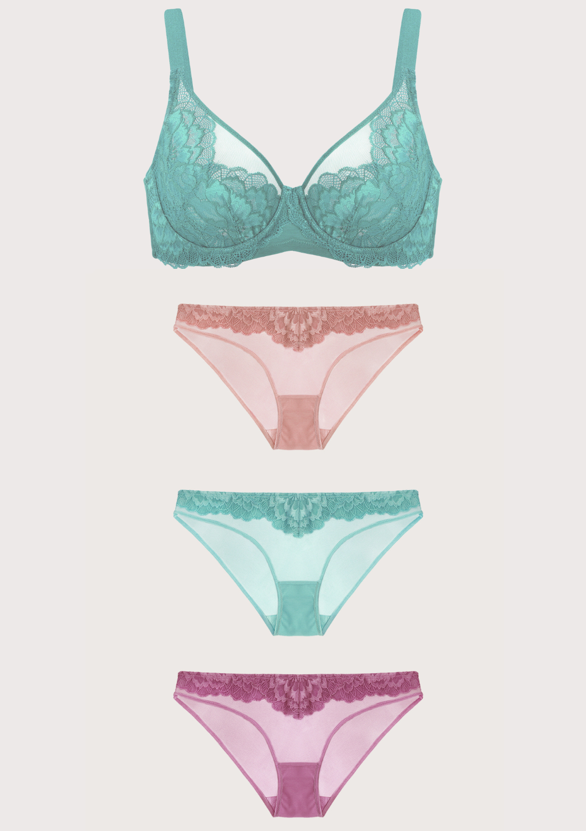 HSIA Paeonia Lace Full Coverage Underwire Non-Padded Uplifting Bra - Teal / 34 / DDD/F