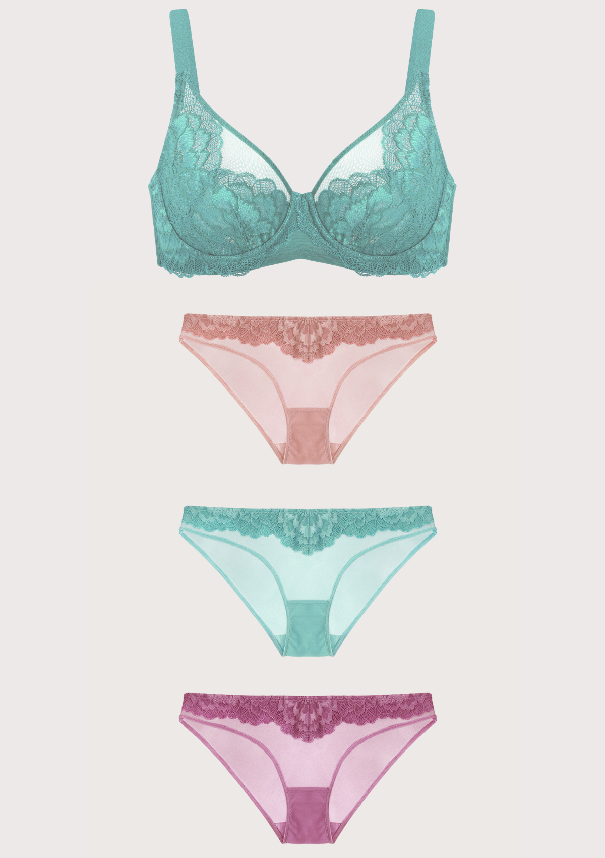 HSIA Paeonia Lace Full Coverage Underwire Non-Padded Uplifting Bra - Teal / 40 / DD/E