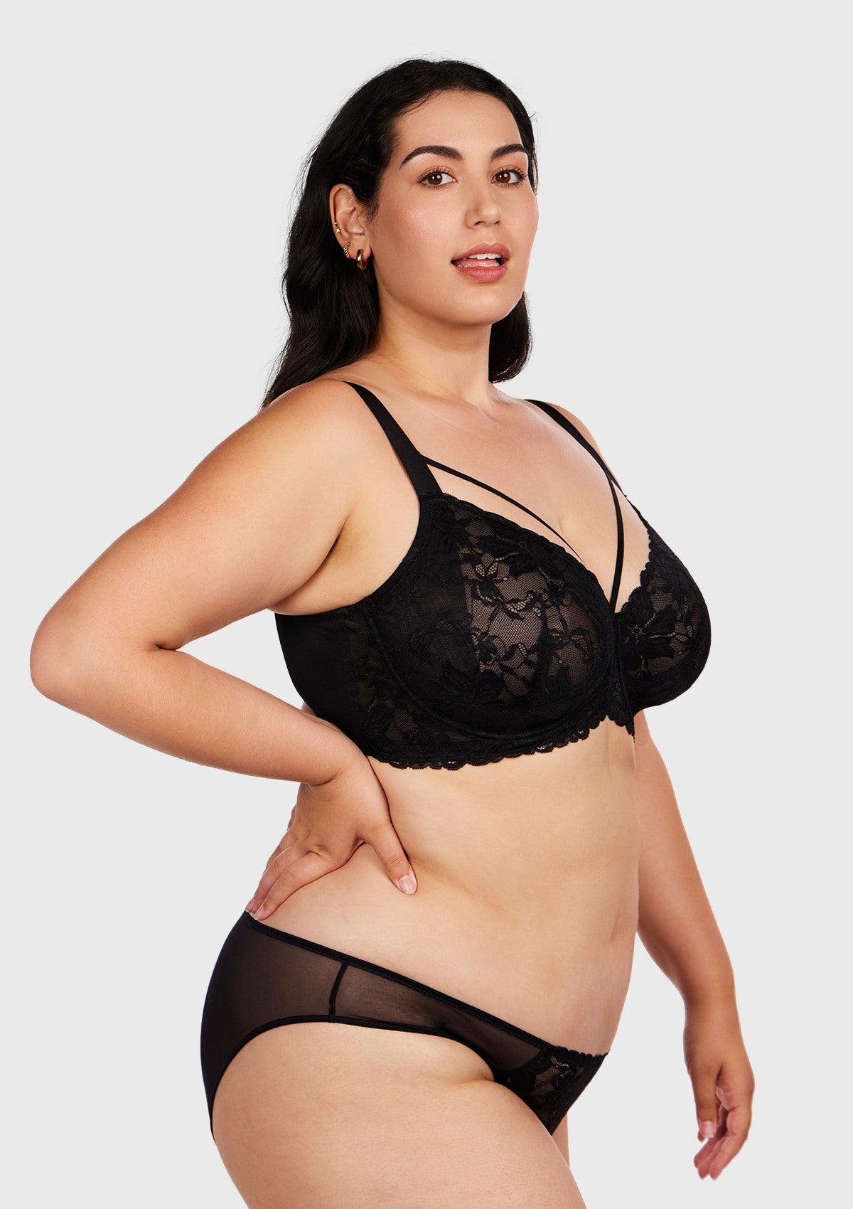 HSIA Pretty In Petals Bra - Plus Size Lingerie For Comfrot And Support - Black / 46 / DD/E