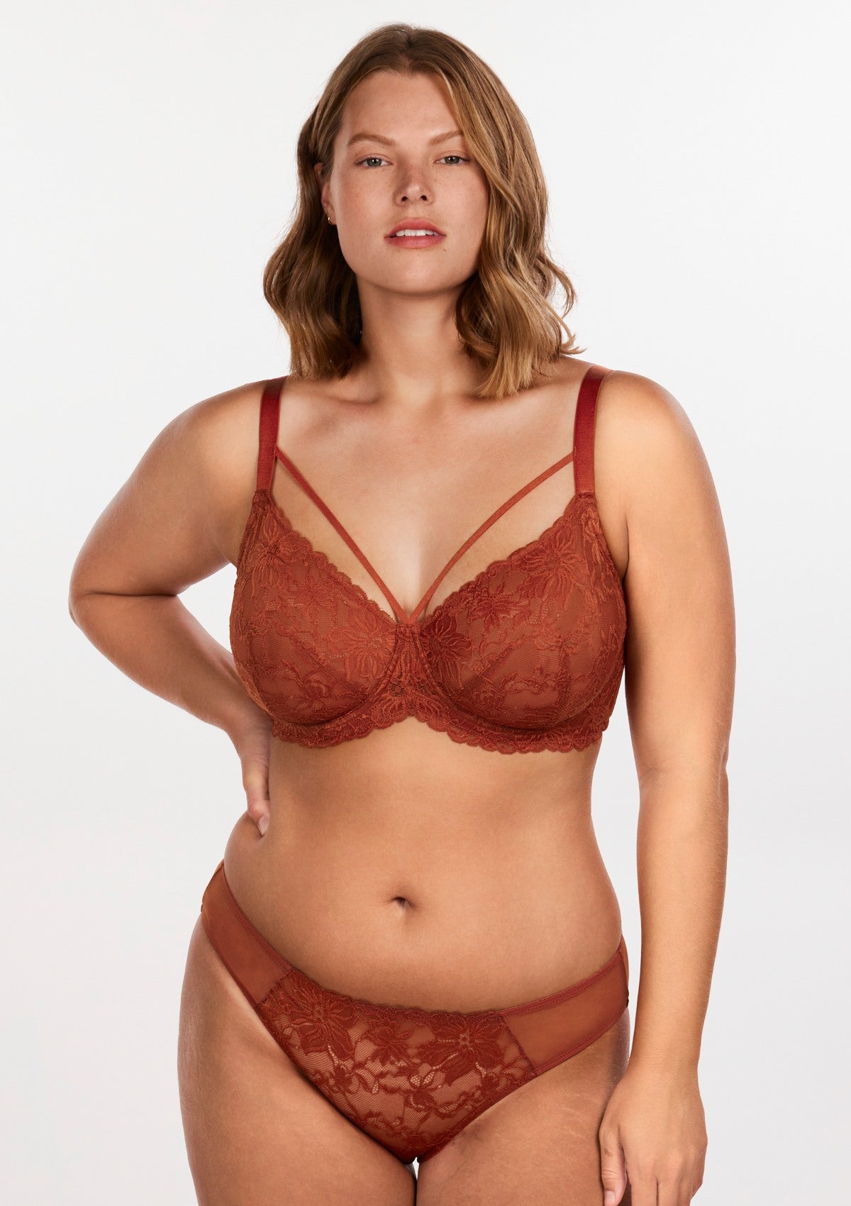 HSIA Pretty In Petals Sexy Lace Bra: Full Coverage Back Smoothing Bra - Copper Red / 42 / DD/E