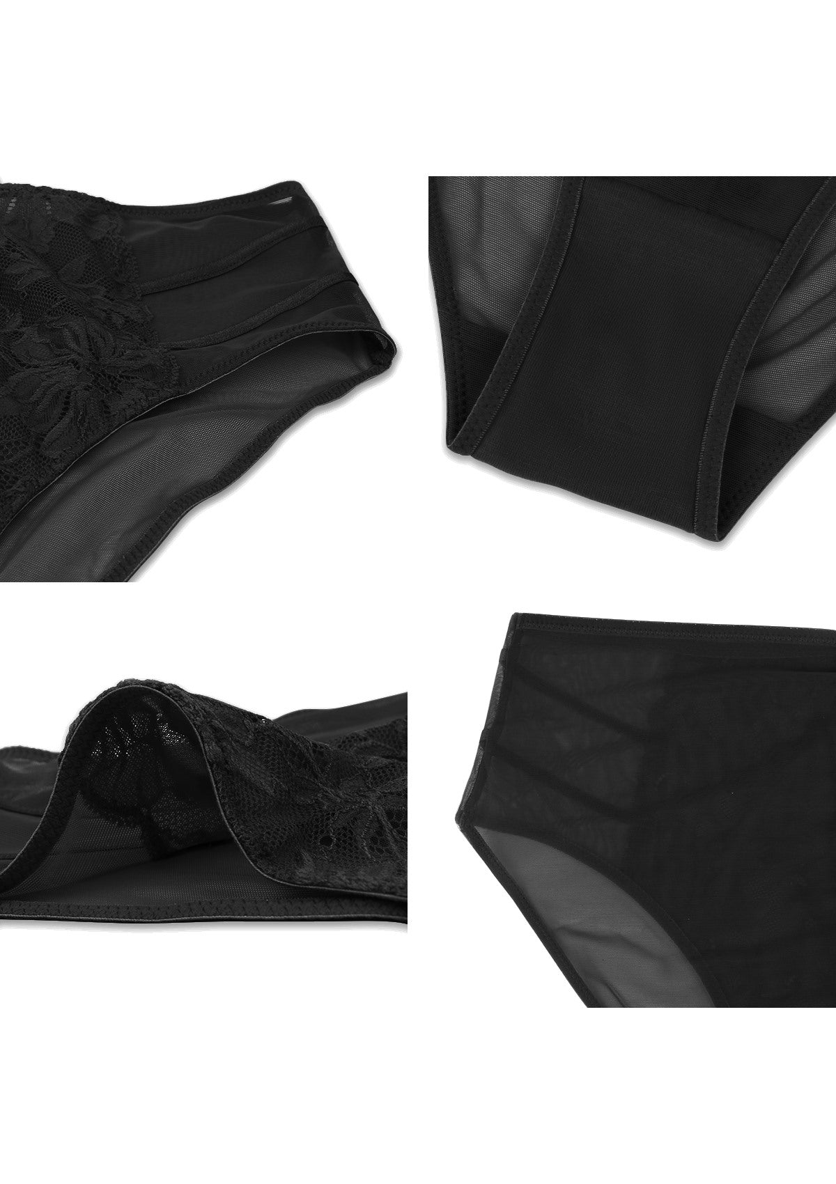 HSIA Pretty In Petals Sexy Lightweight Breathable Lace Underwear  - XL / High-Rise Brief / Black