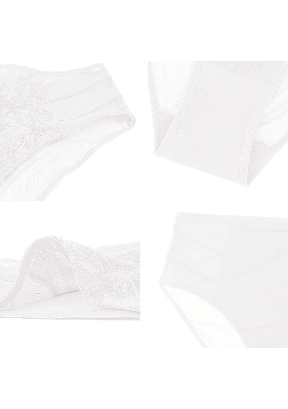 HSIA Mid-Rise Elegant Feminine Sheer Lace Mesh Comfortable Underwear. - XXL / High-Rise Brief / White