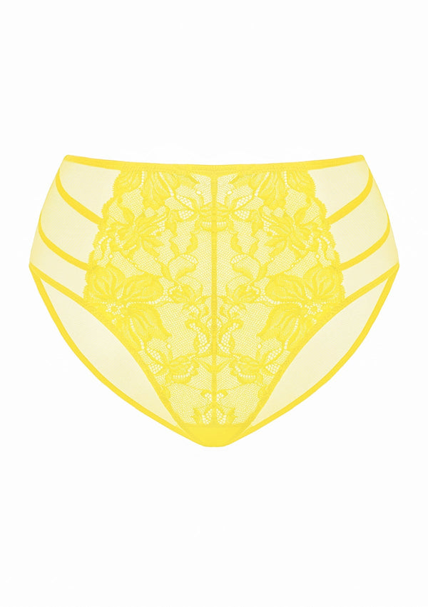 HSIA Mid-Rise Sexy Lace-Trimmed Delicate Breathable Underwear Panty - L / Bikini / Bright Yellow