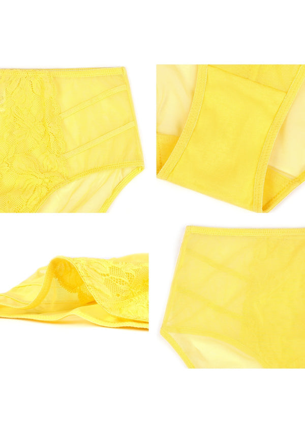 HSIA Mid-Rise Sexy Lace-Trimmed Delicate Breathable Underwear Panty - M / Bikini / Bright Yellow