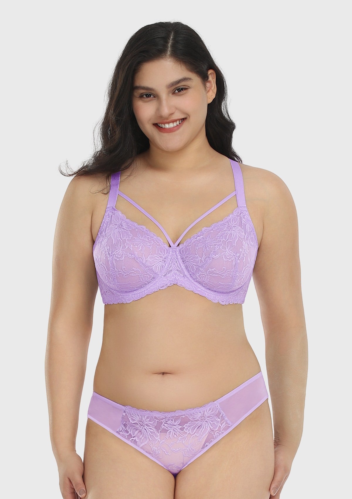 HSIA Pretty In Petals See-Through Lace Bra: Lift And Separate - Purple / 44 / DD/E