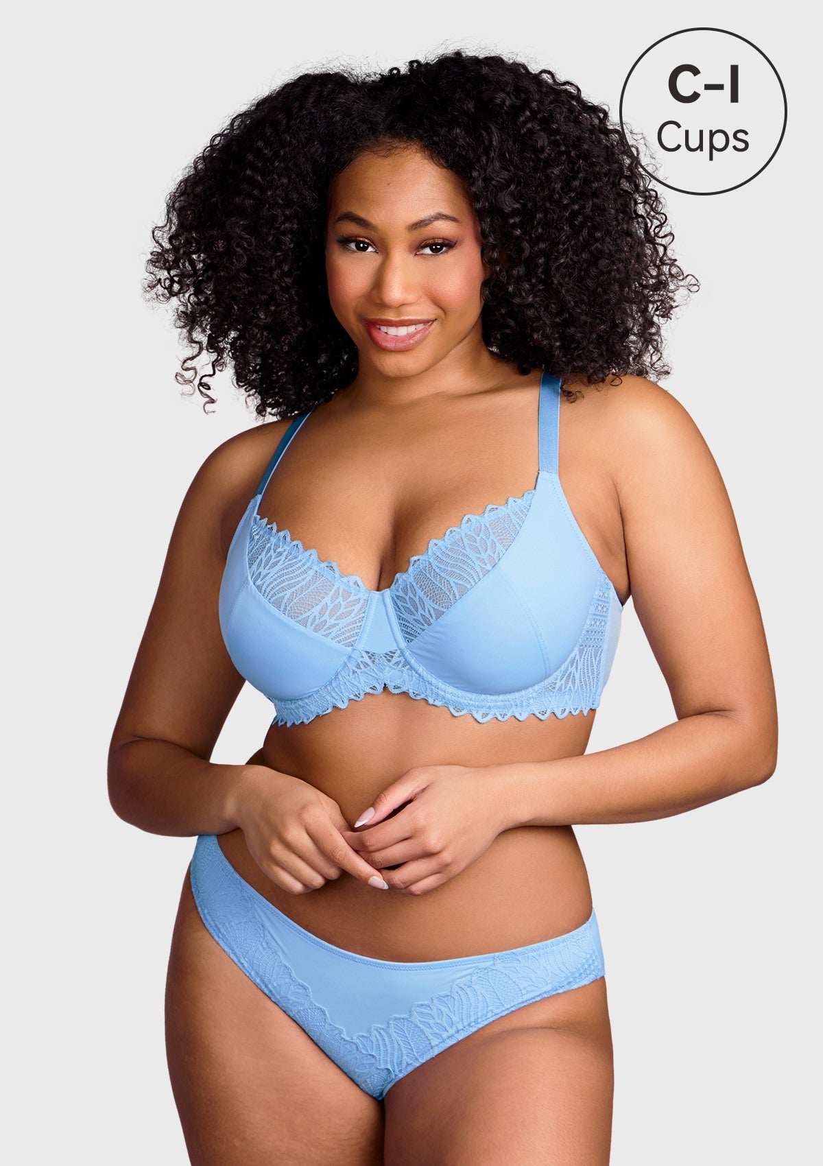 HSIA Pretty Secrets Lace-Trimmed Full Coverage Underwire Bra For Support - Light Blue / 46 / D