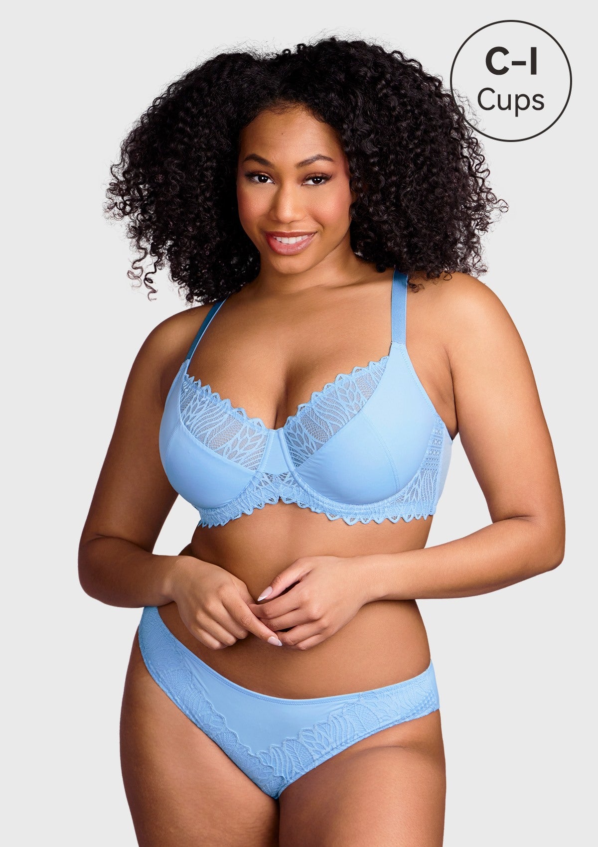 HSIA Pretty Secrets Lace-Trimmed Full Coverage Underwire Bra For Support - Light Blue / 40 / D