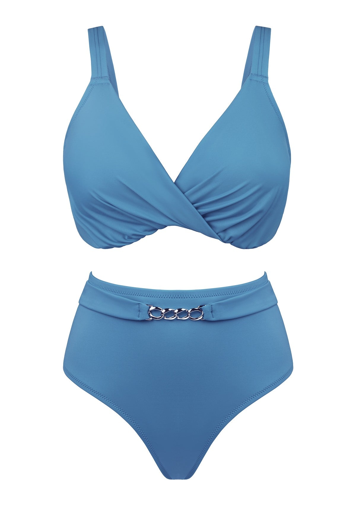Ruched Crisscross Front Underwire Swim Bikini Set - M / Aqua Breeze