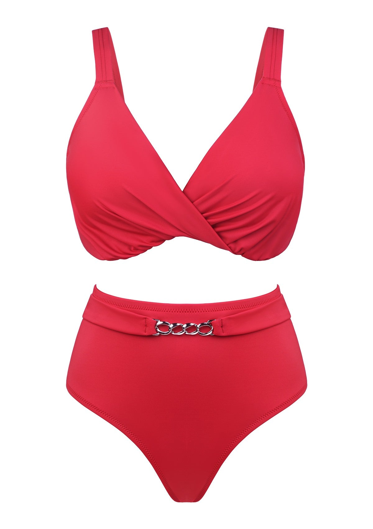Ruched Crisscross Front Underwire Swim Bikini Set - L / Crimson Tide