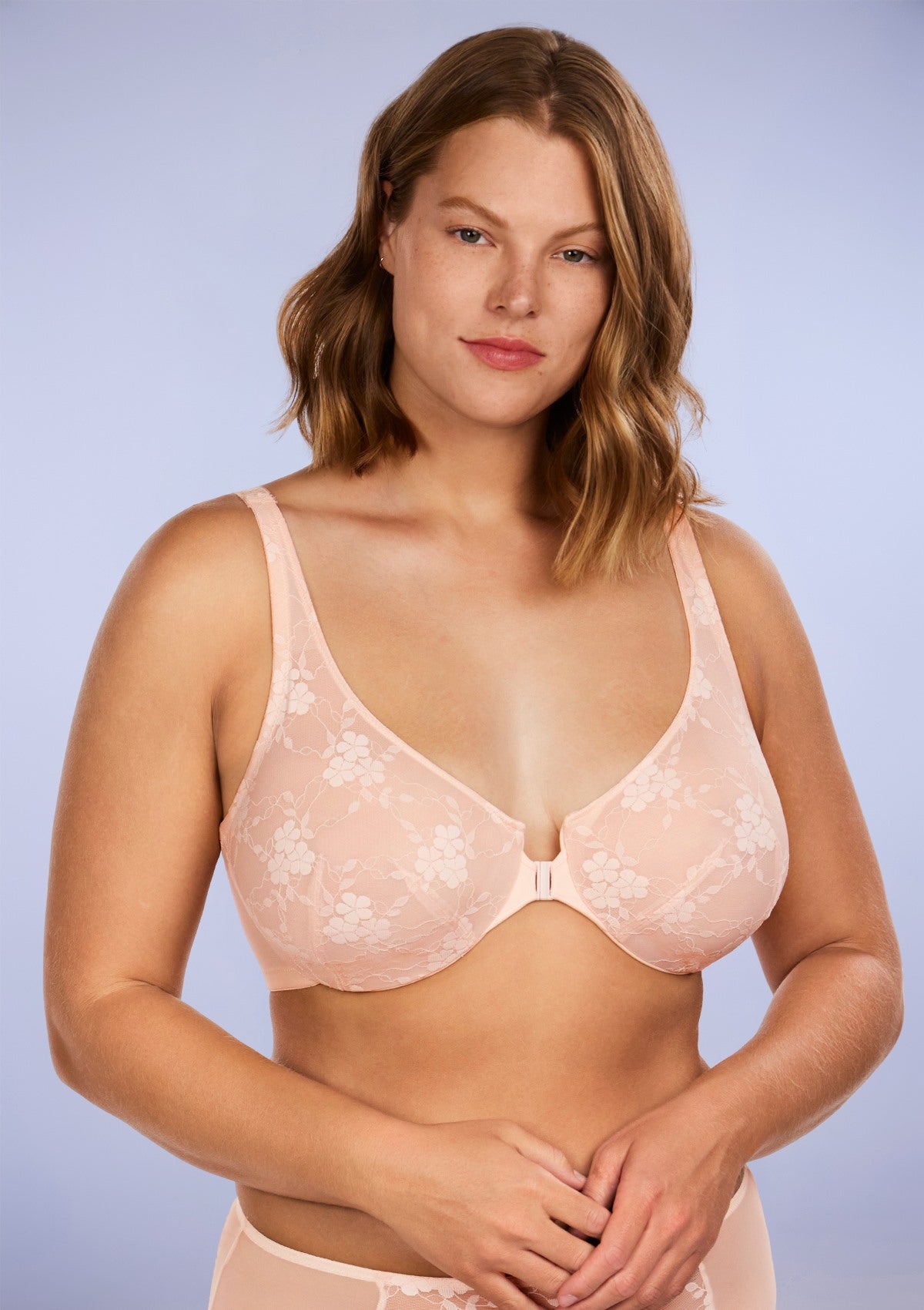 HSIA Spring Romance Front-Close Floral Lace Unlined Full Coverage Bra - Dusty Peach / 34 / D