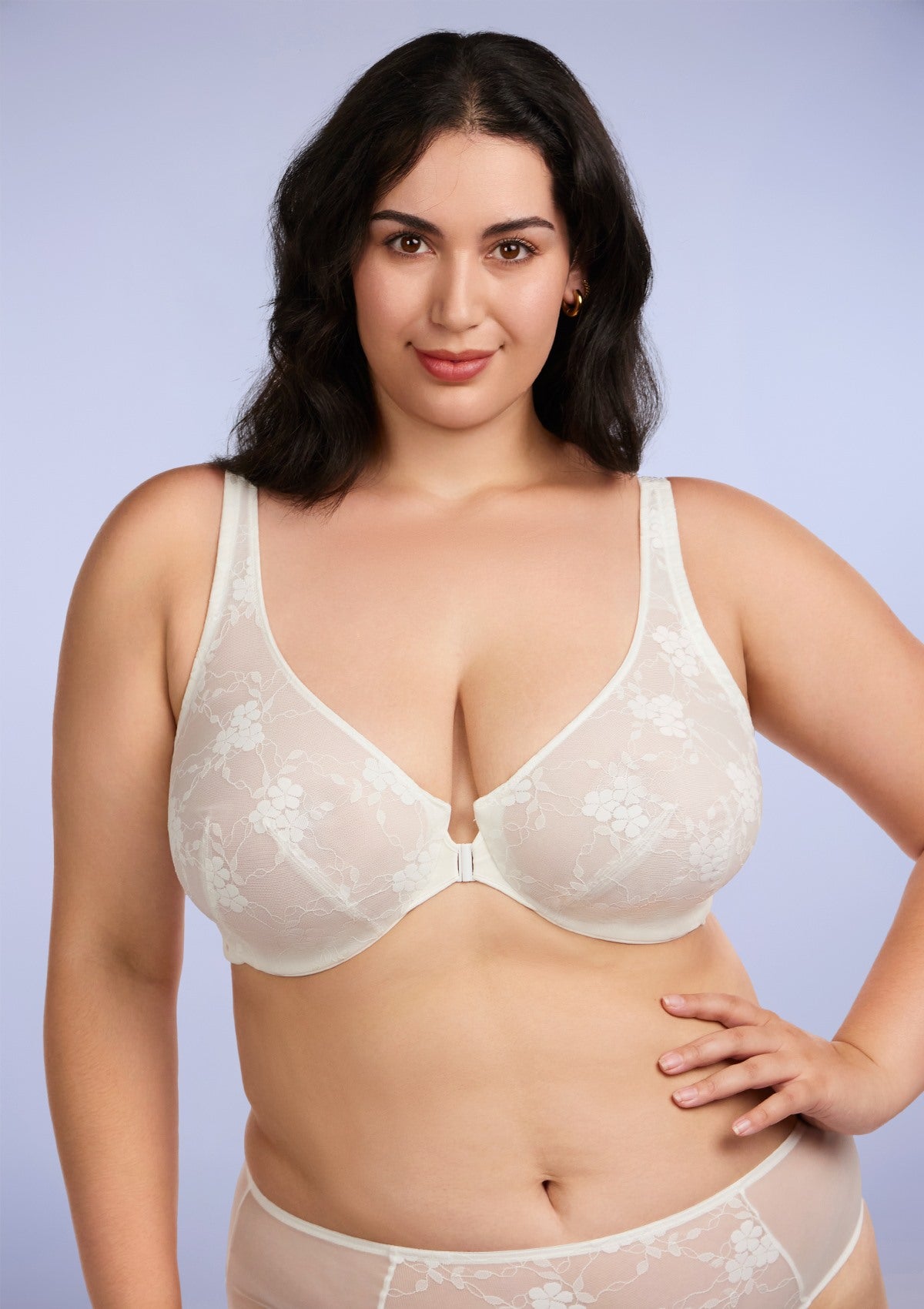 HSIA Spring Romance Front-Close Floral Lace Unlined Full Coverage Bra - White / 34 / DDD/F