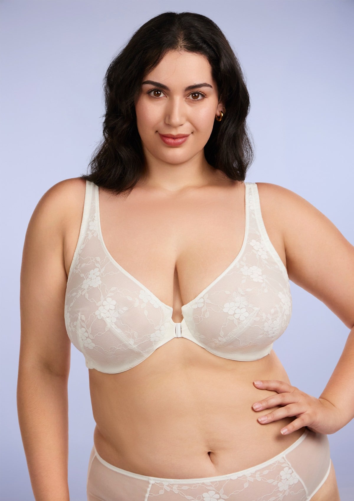 HSIA Spring Romance Front-Close Floral Lace Unlined Full Coverage Bra - White / 34 / DD/E