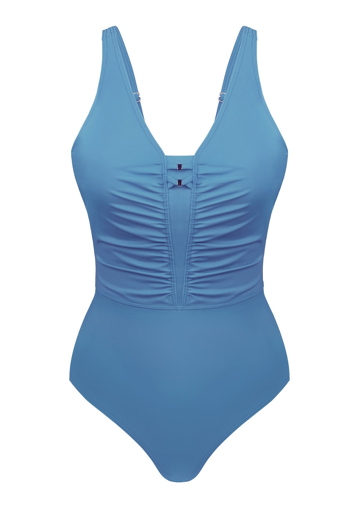 V-Neck Shirred One-Piece Swimwear - Aqua Breeze / XXL