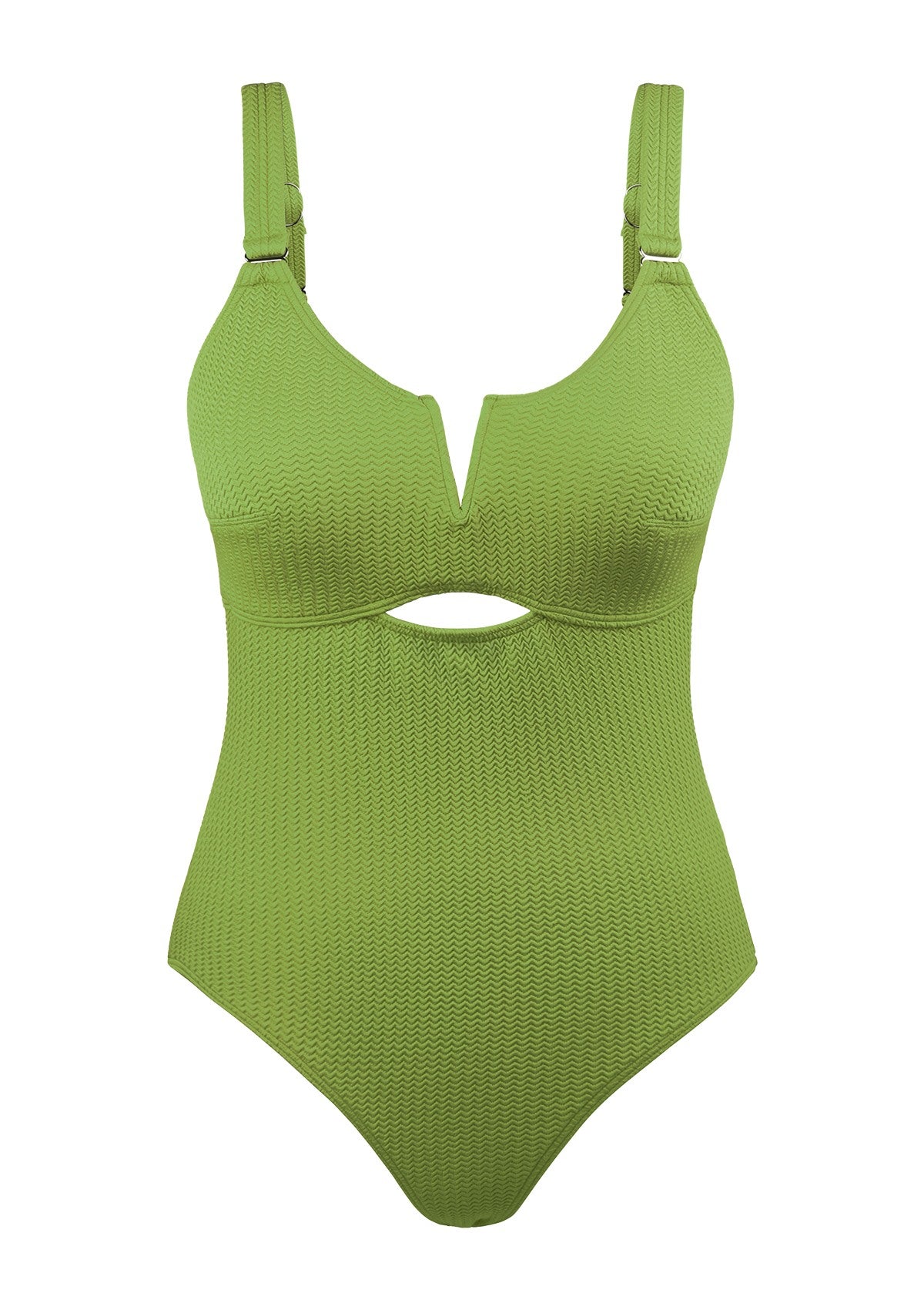 V-wire Plunge Textured One-piece Cutout Swimsuit - 4XL / Seafoam Green