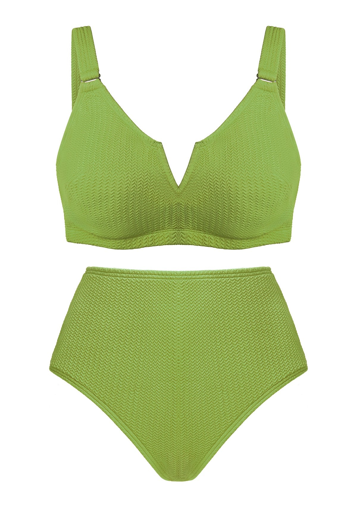 V-wire Plunge Textured Two-piece Bikini Set - 3XL / Seafoam Green