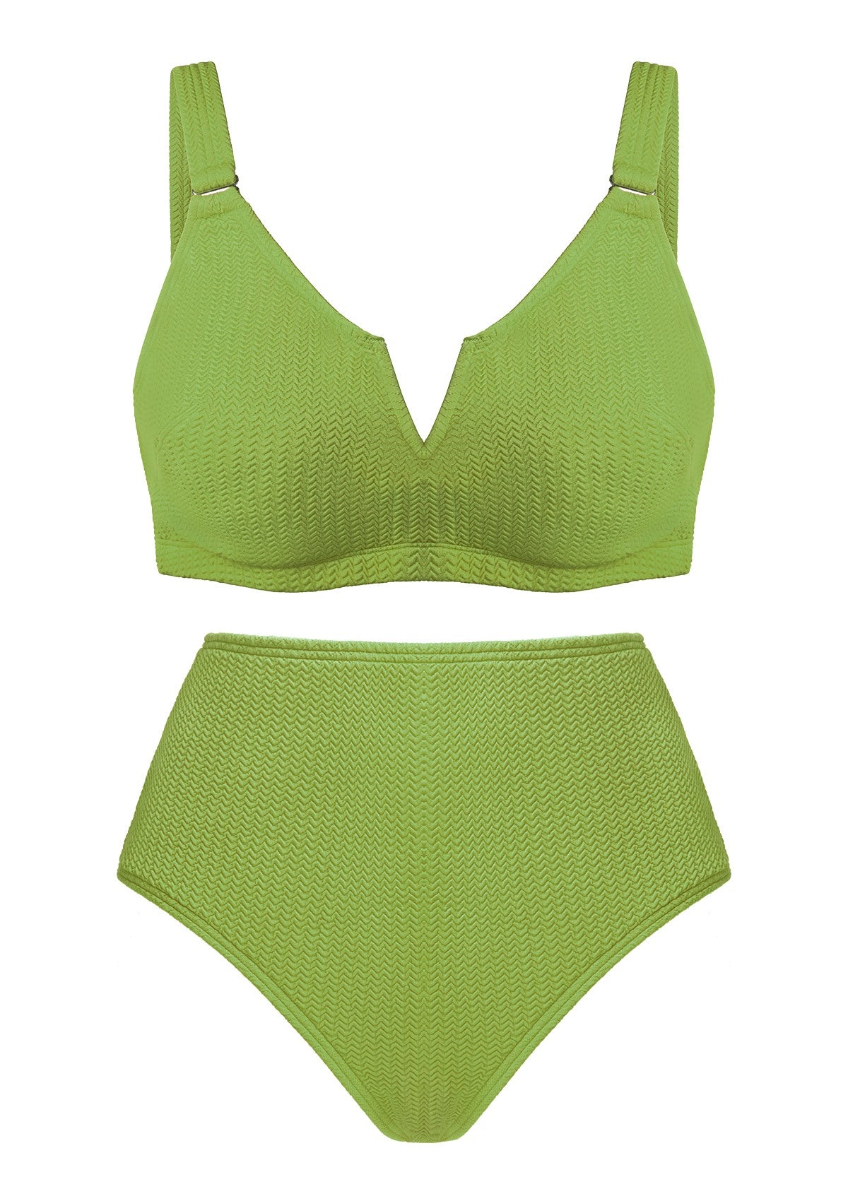 V-wire Plunge Textured Two-piece Bikini Set - L / Seafoam Green