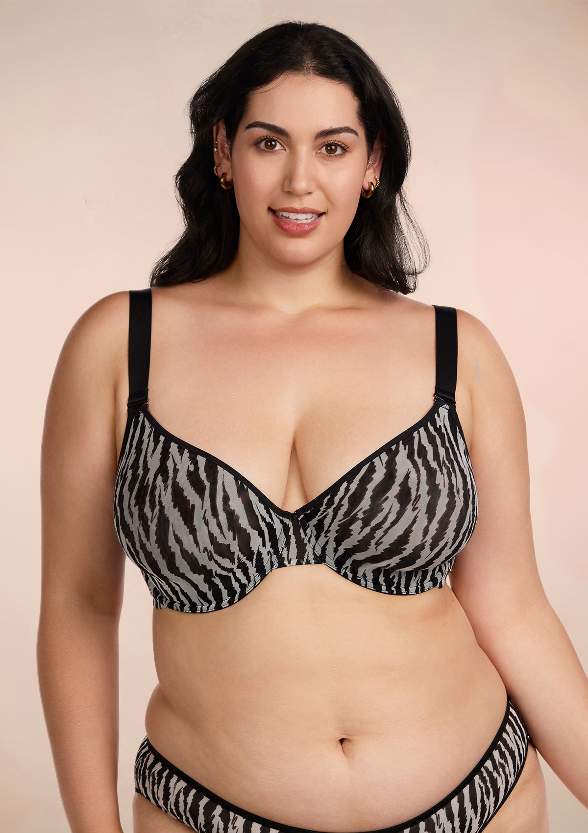 Zebra Wild Black Unlined Underwire Mesh Bra - Black / 42 / DDD/F