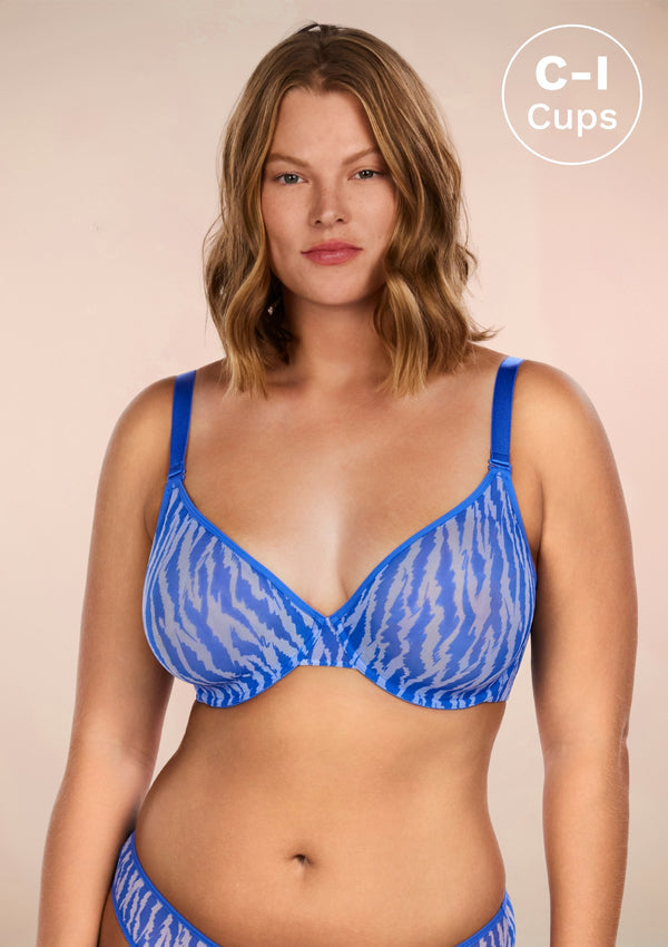 Zebra Wild Black Unlined Underwire Mesh Bra - Blue / 40 / DD/E