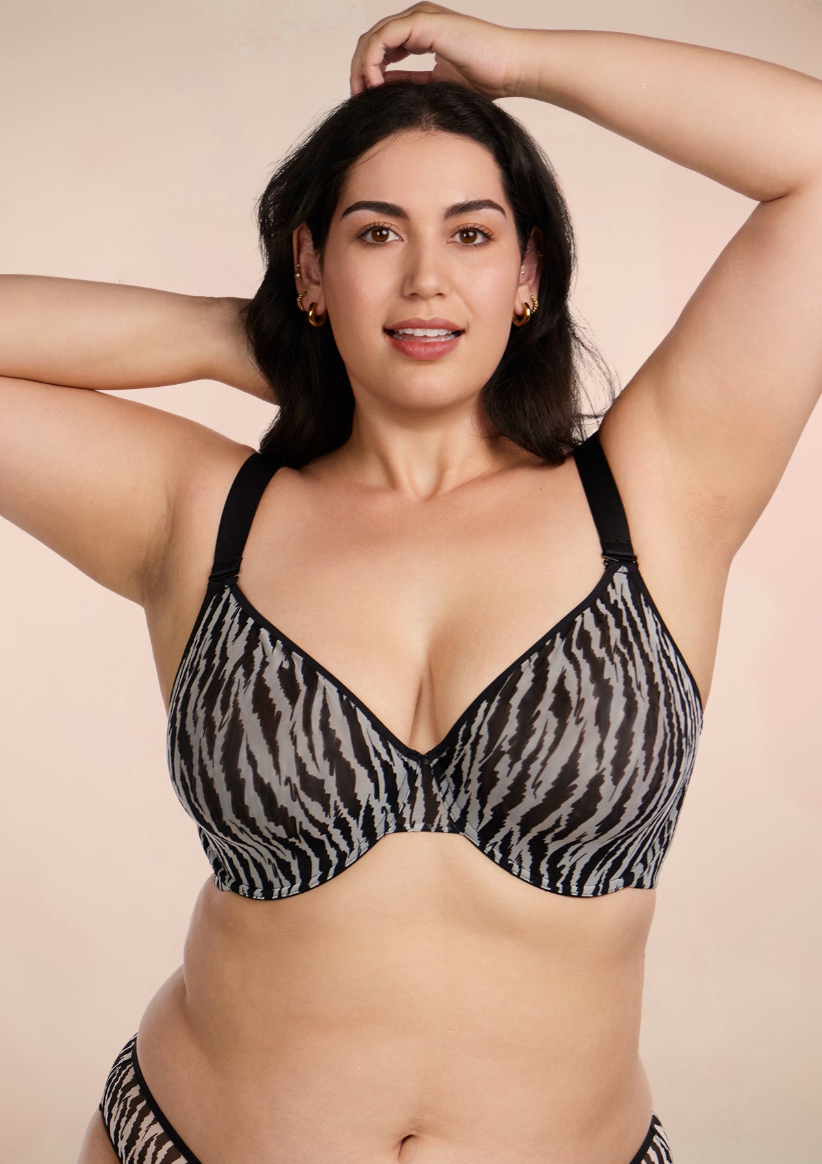 Zebra Wild Unlined Underwire Mesh Bra - Black / 42 / DD/E