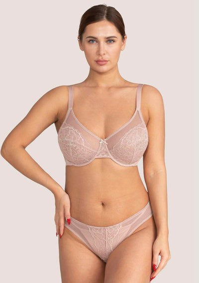 HSIA Enchante Lace Bra And Panties Set: Unlined Wire Support Bra - Dark Pink / 46 / C