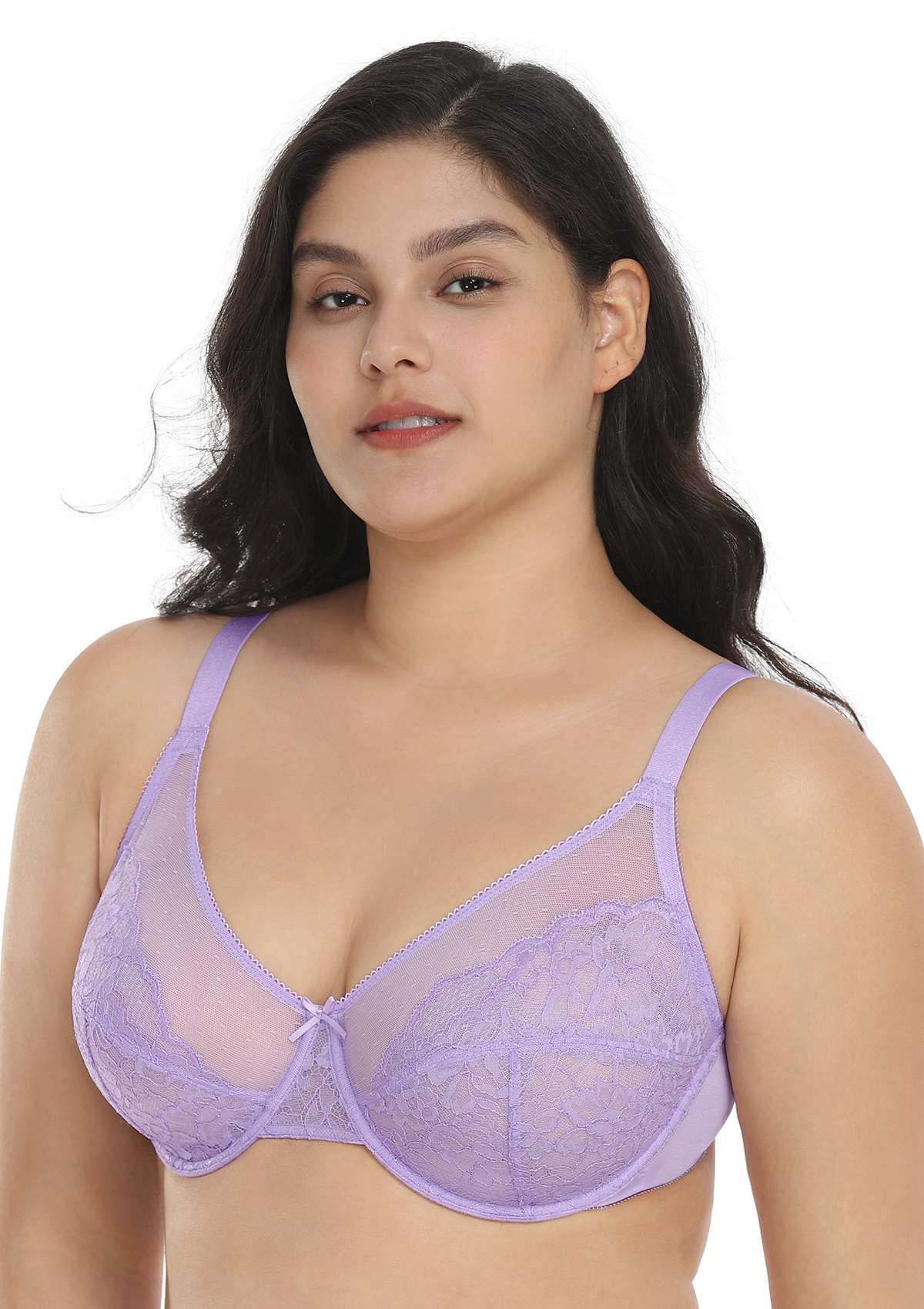 HSIA Enchante Full Cup Minimizing Bra: Supportive Unlined Lace Bra - Purple / 36 / G