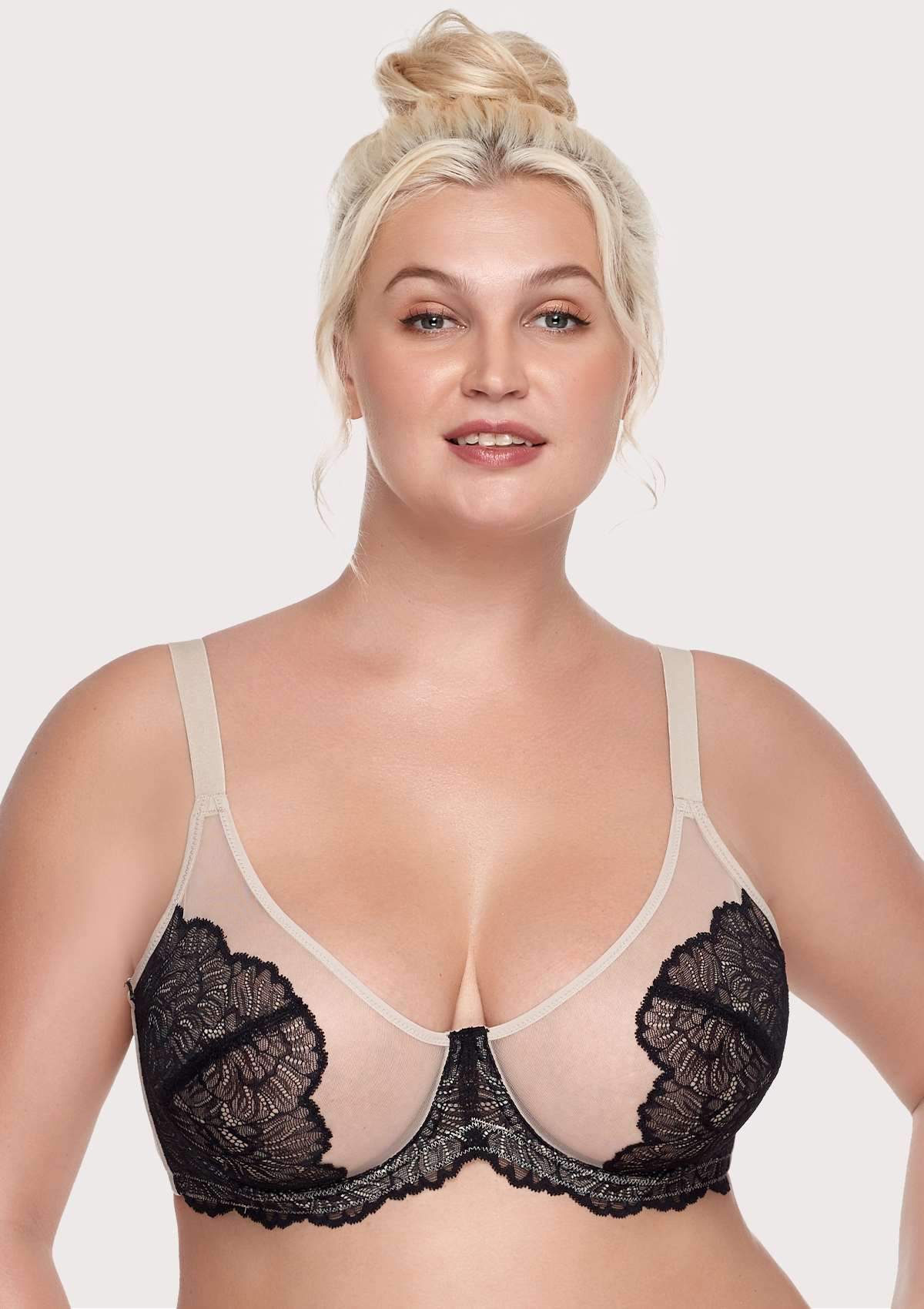 HSIA Blossom Matching Bra And Panties: Beautiful Everyday Bra - Black Contrast Apricot / 38 / DD/E