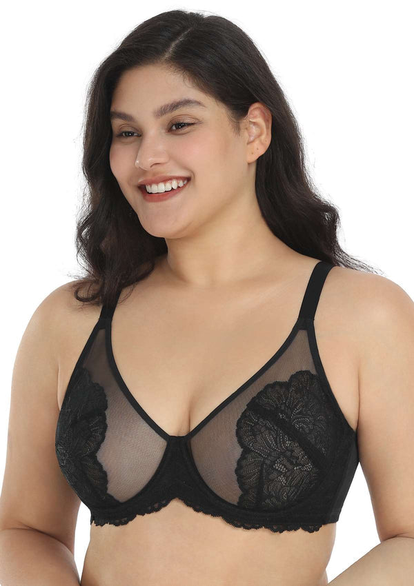 HSIA Blossom Matching Bra And Panties: Beautiful Everyday Bra - Black Contrast Apricot / 44 / D
