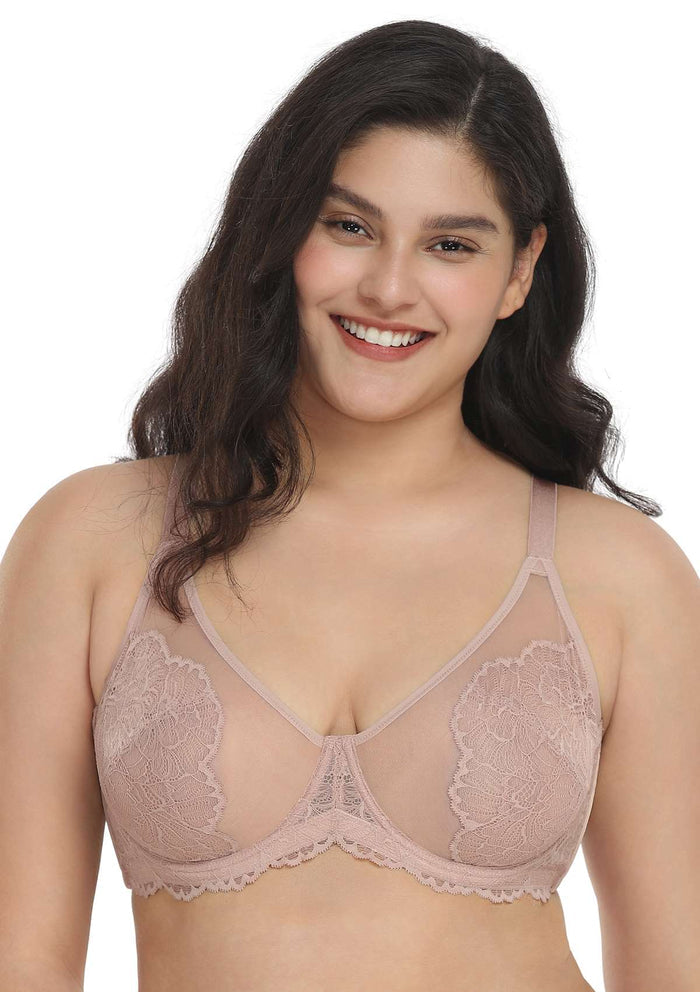 HSIA Blossom Plus Size Lace Bra - Wired, Unpadded, See-Through - Dark Pink / 36 / I