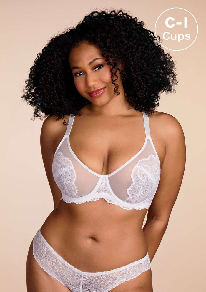 HSIA Blossom Sheer Lace Bra: Comfortable Underwire Bra For Big Busts - White / 38 / H
