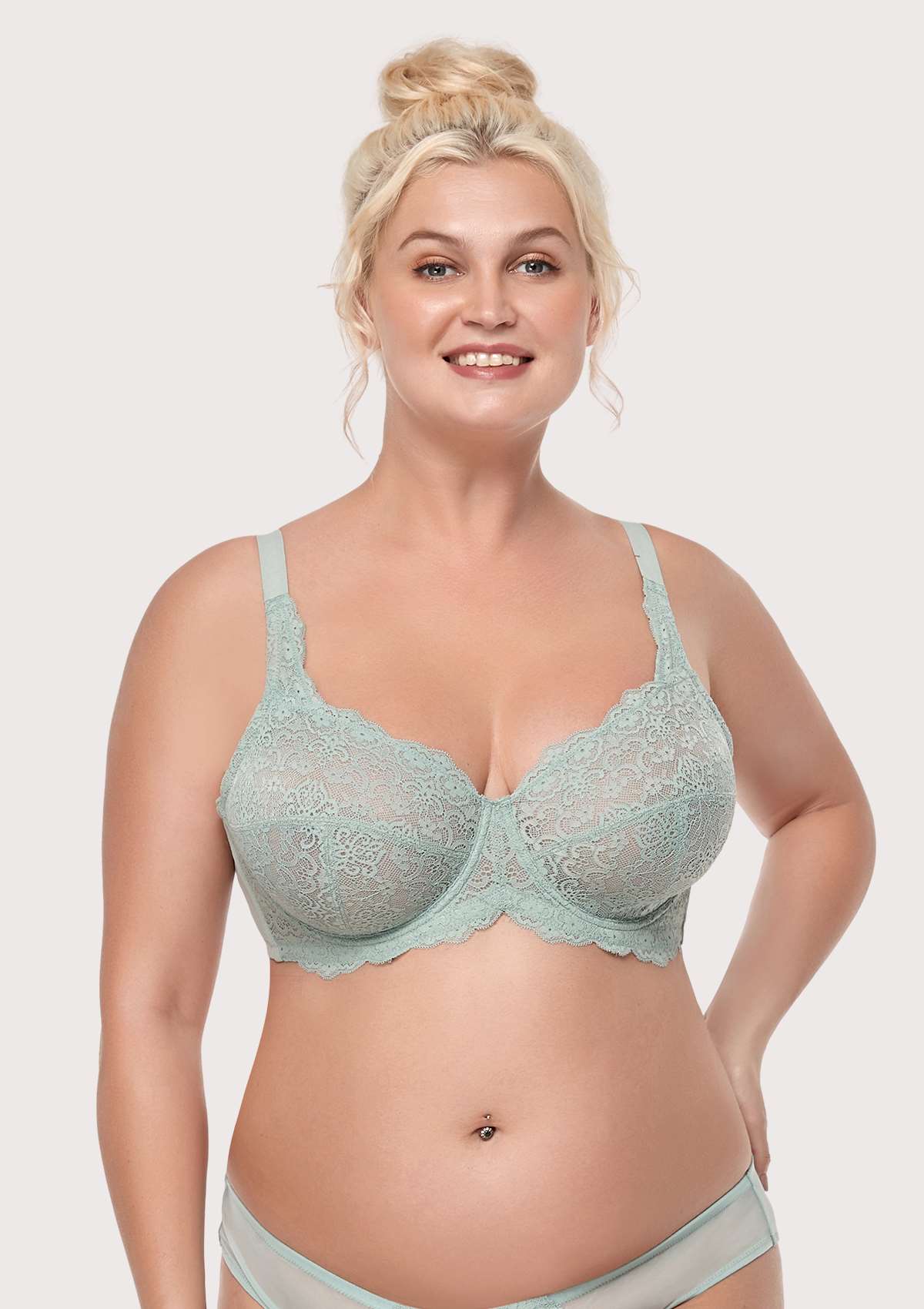 HSIA All-Over Floral Lace: Best Bra For Elderly With Sagging Breasts - Pewter Blue / 36 / D