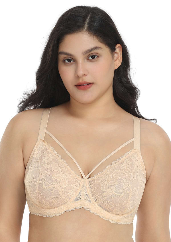 HSIA Pretty In Petals Lace Bra And Panty Set: Comfortable Support Bra - Beige Cream / 38 / G