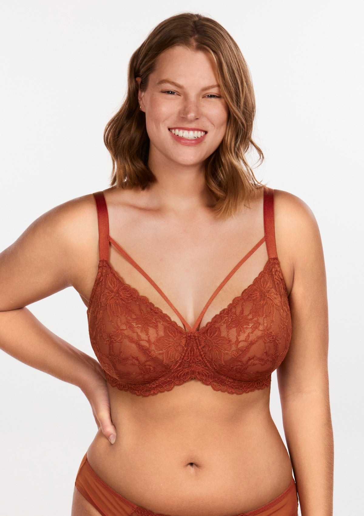 HSIA Pretty In Petals Sexy Lace Bra: Full Coverage Back Smoothing Bra - Copper Red / 40 / DD/E