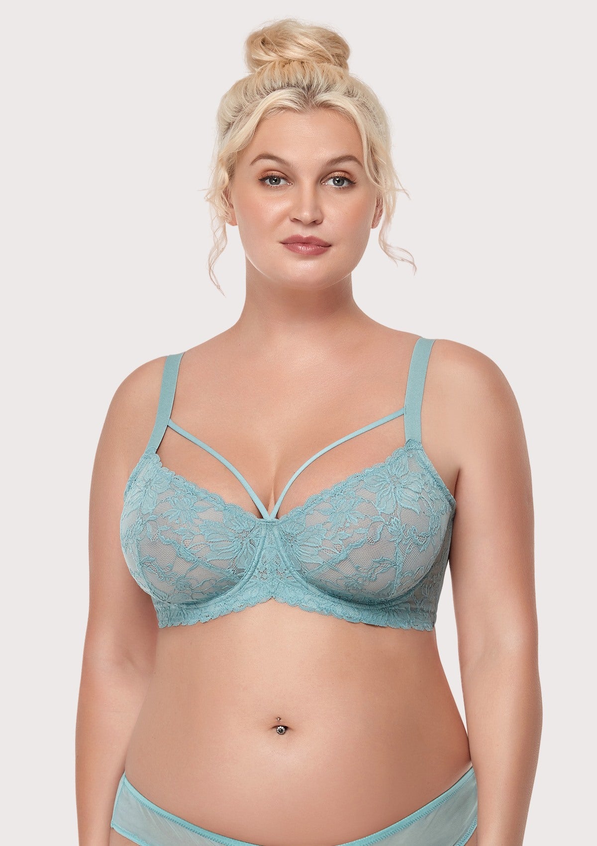 HSIA Pretty In Petals Unlined Lace Bra: Comfortable And Supportive Bra - Pewter Blue / 38 / D