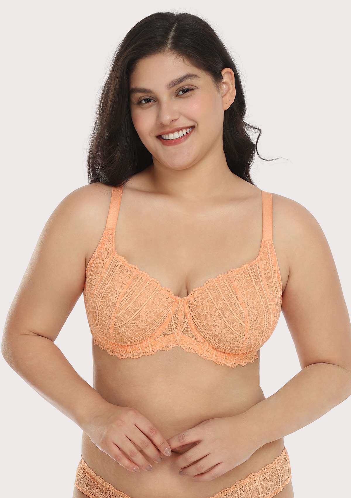 HSIA Begonia Laced Bra: Wide Band Bra With Back Support - Thin Bra - Orange / 34 / DD/E