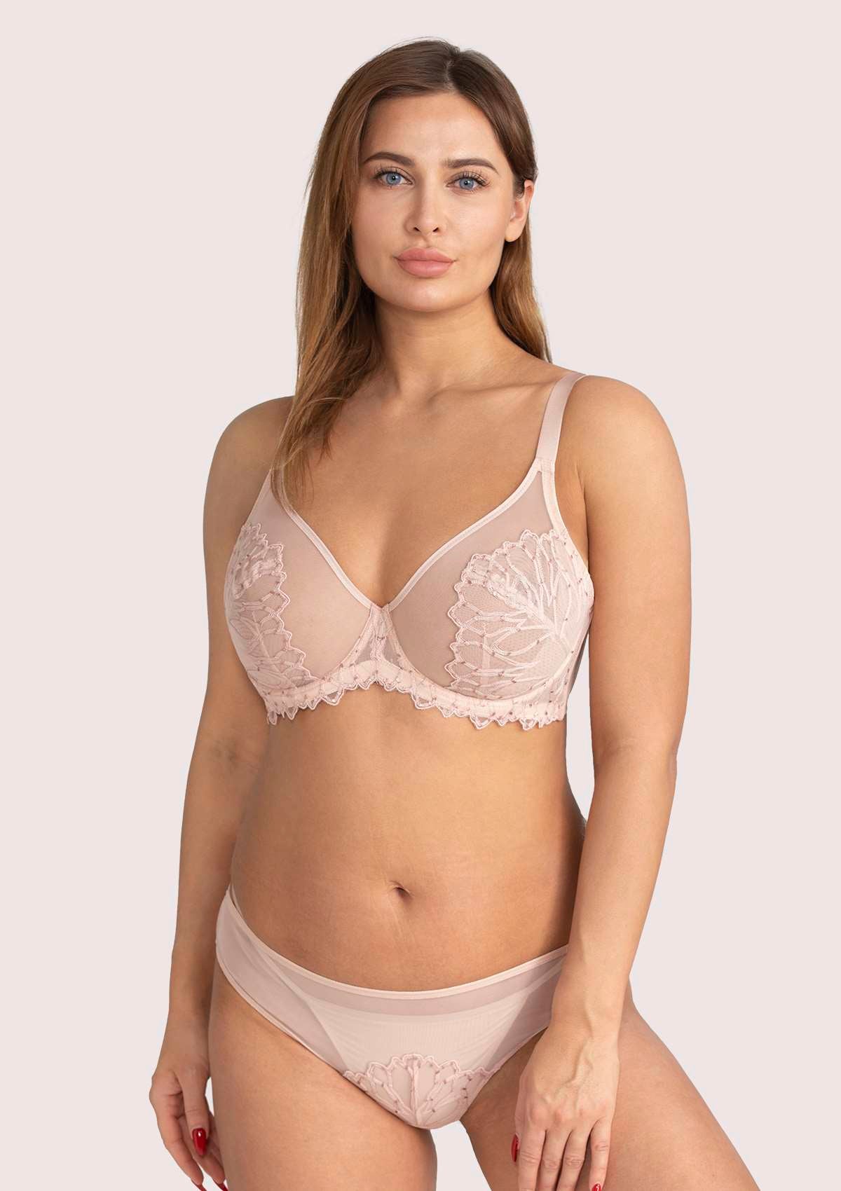 HSIA Chrysanthemum Plus Size Lace Bra: Back Support Bra For Posture - Light Pink / 34 / DDD/F