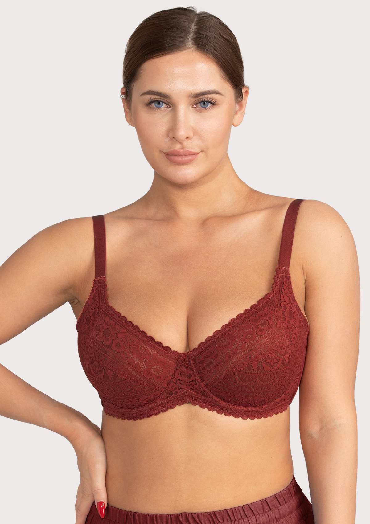 HSIA Freesia Unlined Lace Bra: Bra That Supports Back - Red / 34 / D