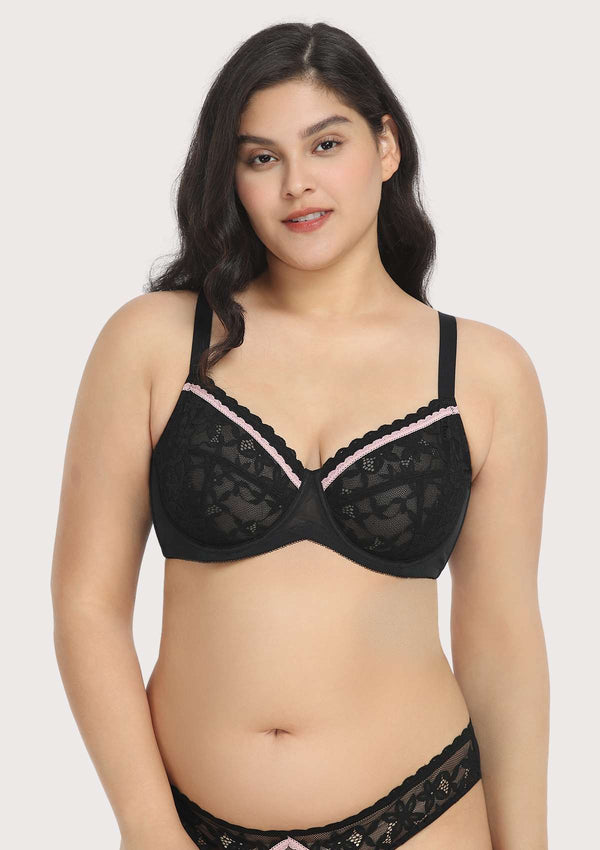 Pretty In Petals Pink Unlined Strappy Lace Bra