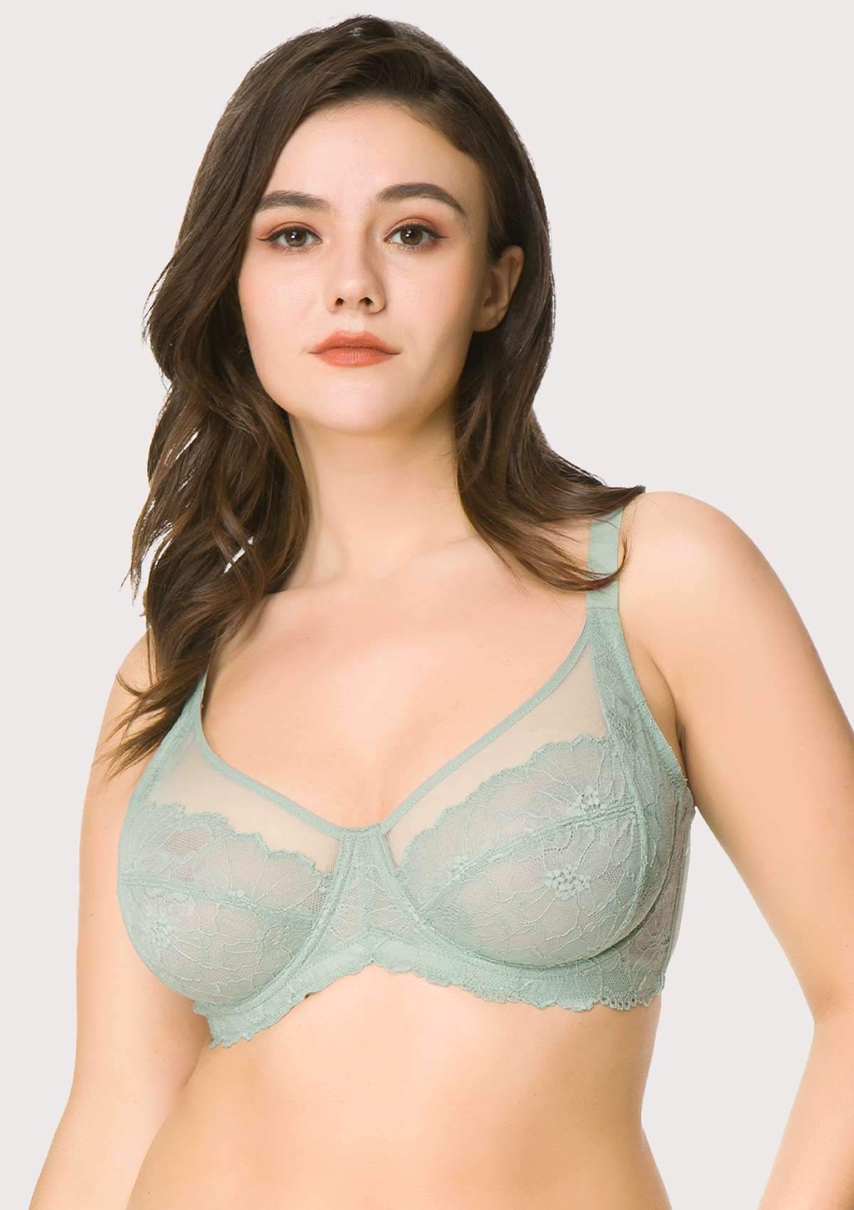 Hyacinth Lace Underwire Minimizer Bra , HSIA - 42C / Jadeite