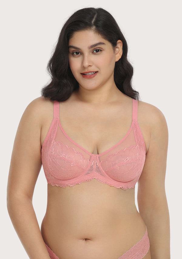 HSIA Womens Plus Size Sexy Bras Full Coverage Mesh Unlined Minimizer Bras  Rose Red 40DDD 
